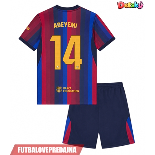 Lacne Dětský Futbalové dres Barcelona Karim Adeyemi #14 2026-27 Krátky Rukáv - Domáci (+ trenírky)